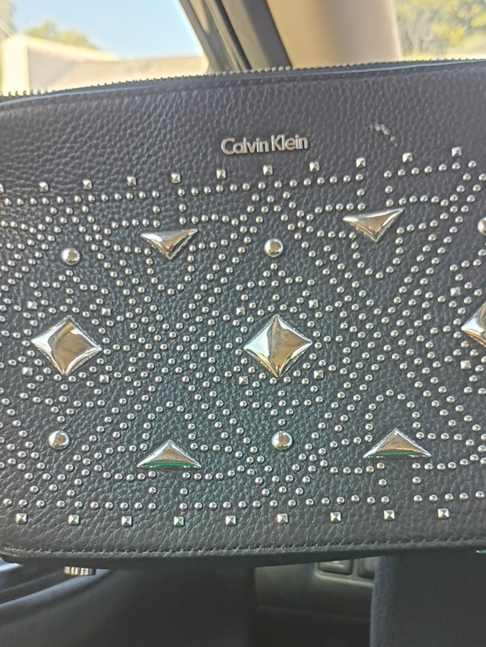 Calvin Klein Black Leather Studded Wristlet